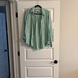 Universal thread Green and White Striped Button-Up Shirt